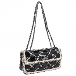 Pre Owned Chanel Black/White Chessboard Tweed and Patent Leather Classic Flap Bag