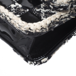 Pre Owned Chanel Black/White Chessboard Tweed and Patent Leather Classic Flap Bag