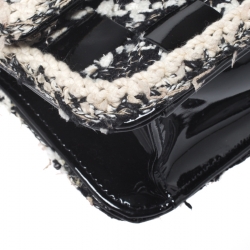 Pre Owned Chanel Black/White Chessboard Tweed and Patent Leather Classic Flap Bag