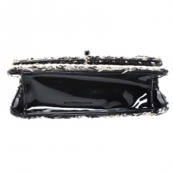Pre Owned Chanel Black/White Chessboard Tweed and Patent Leather Classic Flap Bag