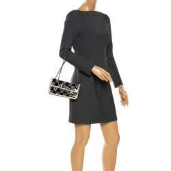 Pre Owned Chanel Black/White Chessboard Tweed and Patent Leather Classic Flap Bag
