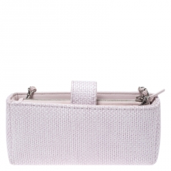 Pre Owned Chanel Light Pink Raffia Deauville Phone Chain Clutch