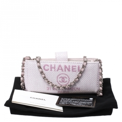 Pre Owned Chanel Light Pink Raffia Deauville Phone Chain Clutch