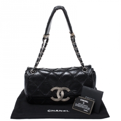 Pre Owned Chanel Black Leather Diamond Stitch CC Flap Shoulder Bag
