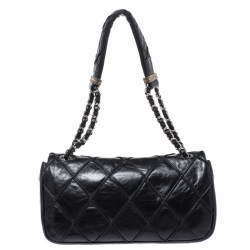 Pre Owned Chanel Black Leather Diamond Stitch CC Flap Shoulder Bag