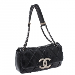 Pre Owned Chanel Black Leather Diamond Stitch CC Flap Shoulder Bag