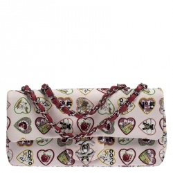 Chanel Multicolor Heart Printed Canvas Vintage Valentine Small Classic  Single Flap Bag Chanel