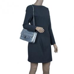 Pre Owned Chanel Silver Leather Ice Cube Limited Edition Flap Bag