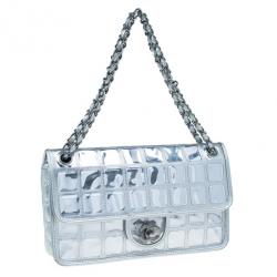 Pre Owned Chanel Silver Leather Ice Cube Limited Edition Flap Bag