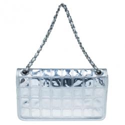 Pre Owned Chanel Silver Leather Ice Cube Limited Edition Flap Bag
