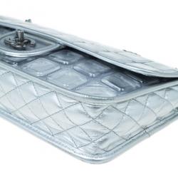 Pre Owned Chanel Silver Leather Ice Cube Limited Edition Flap Bag