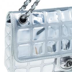 Pre Owned Chanel Silver Leather Ice Cube Limited Edition Flap Bag