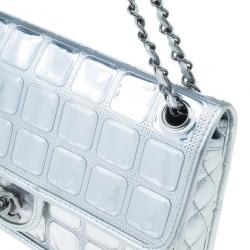 Pre Owned Chanel Silver Leather Ice Cube Limited Edition Flap Bag