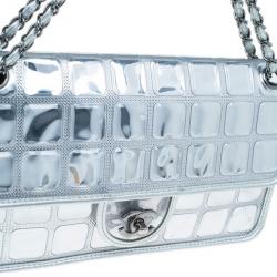Pre Owned Chanel Silver Leather Ice Cube Limited Edition Flap Bag
