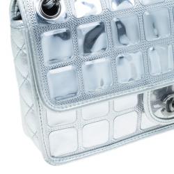 Pre Owned Chanel Silver Leather Ice Cube Limited Edition Flap Bag