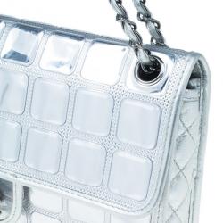 Pre Owned Chanel Silver Leather Ice Cube Limited Edition Flap Bag