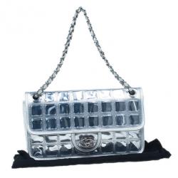 Pre Owned Chanel Silver Leather Ice Cube Limited Edition Flap Bag