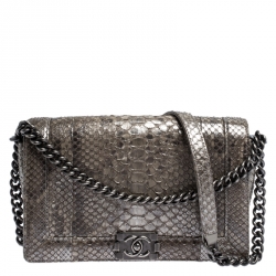 Authentic Chanel Python Grey Flap Bag