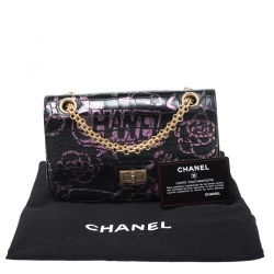 Pre Owned Chanel Black Graffiti Croc Embossed Leather Reissue 2.55 Classic 224 Flap Bag