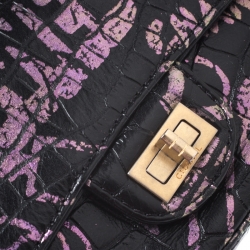 Pre Owned Chanel Black Graffiti Croc Embossed Leather Reissue 2.55 Classic 224 Flap Bag