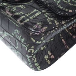 Pre Owned Chanel Black Graffiti Croc Embossed Leather Reissue 2.55 Classic 224 Flap Bag