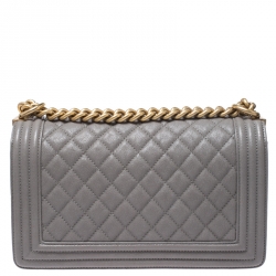 مملوكة مسبقًا حقيبة شانيل بوي بقلاب جلد كافيار رصاصية متوسطة