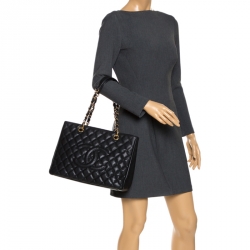 Pre Owned Chanel Black Quilted Caviar Leather Grand Shopper Tote