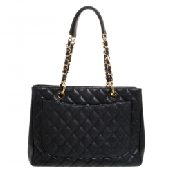 Pre Owned Chanel Black Quilted Caviar Leather Grand Shopper Tote