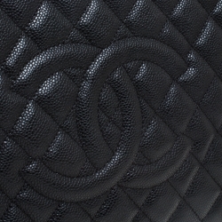 Pre Owned Chanel Black Quilted Caviar Leather Grand Shopper Tote