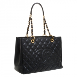 Pre Owned Chanel Black Quilted Caviar Leather Grand Shopper Tote