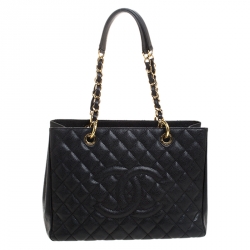 Pre Owned Chanel Black Quilted Caviar Leather Grand Shopper Tote