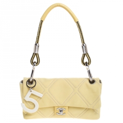 Chanel Yellow Diamond Stitched Canvas Small No. 5 Charm Flap Bag Chanel