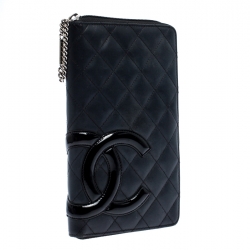 Chanel Black Quilted Leather Cambon Ligne Zippy Organizer Wallet