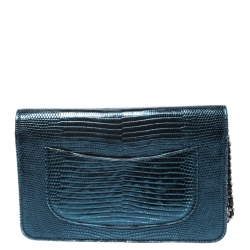 مملوكة مسبقًا Chanel Metallic Blue Lizard Classic WOC Clutch Bag
