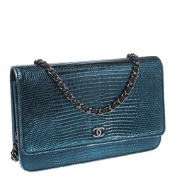 مملوكة مسبقًا Chanel Metallic Blue Lizard Classic WOC Clutch Bag