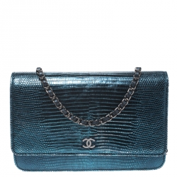 مملوكة مسبقًا Chanel Metallic Blue Lizard Classic WOC Clutch Bag