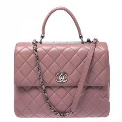Pre Owned Chanel Old Rose Lambskin Leather Trendy CC Large Top Handle Bag