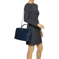 Pre Owned Chanel Blue Quilted Leather Large Trendy CC Bowler Bag
