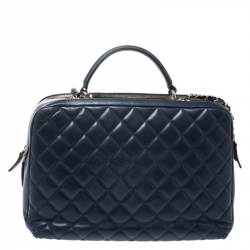 Pre Owned Chanel Blue Quilted Leather Large Trendy CC Bowler Bag