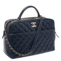 Pre Owned Chanel Blue Quilted Leather Large Trendy CC Bowler Bag