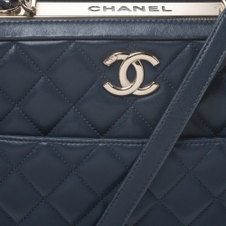 Pre Owned Chanel Blue Quilted Leather Large Trendy CC Bowler Bag