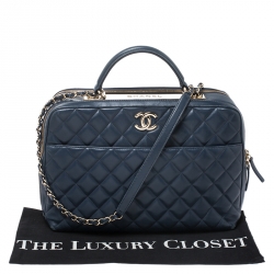 Pre Owned Chanel Blue Quilted Leather Large Trendy CC Bowler Bag