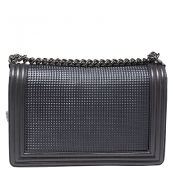 مملوكة مسبقًا Chanel Grey Cube Embossed Leather New Medium Boy Flap Bag