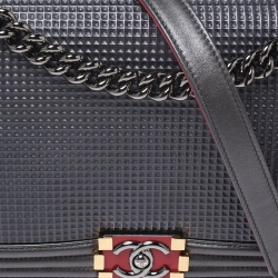 مملوكة مسبقًا Chanel Grey Cube Embossed Leather New Medium Boy Flap Bag