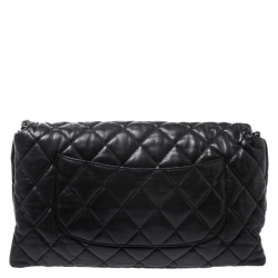 Pre Owned Chanel Black Soft Leather Maxi Accordion Flap Bag