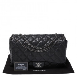 Pre Owned Chanel Black Soft Leather Maxi Accordion Flap Bag