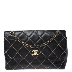 Chanel Black Quilted Leather Wild Stitch Surpique Flap Bag Chanel