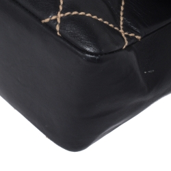 Pre Owned Chanel Black Quilted Leather Wild Stitch Surpique Flap Bag