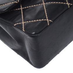 Pre Owned Chanel Black Quilted Leather Wild Stitch Surpique Flap Bag