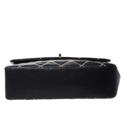 Pre Owned Chanel Black Quilted Leather Wild Stitch Surpique Flap Bag